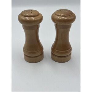 Vintage Wood Salt & Pepper Shakers Set 4" Turned Wooden Screw Top